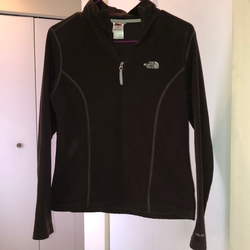 Brown NorthFace, fleece quarter zip.